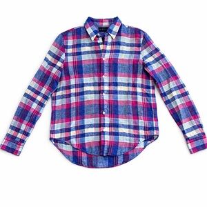 Ralph Lauren Women’s Plaid 100% Linen Button Down Long Sleeve Shirt